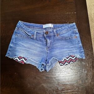 No Boundaries Blue Jean Shorts with Zigzag Detail
